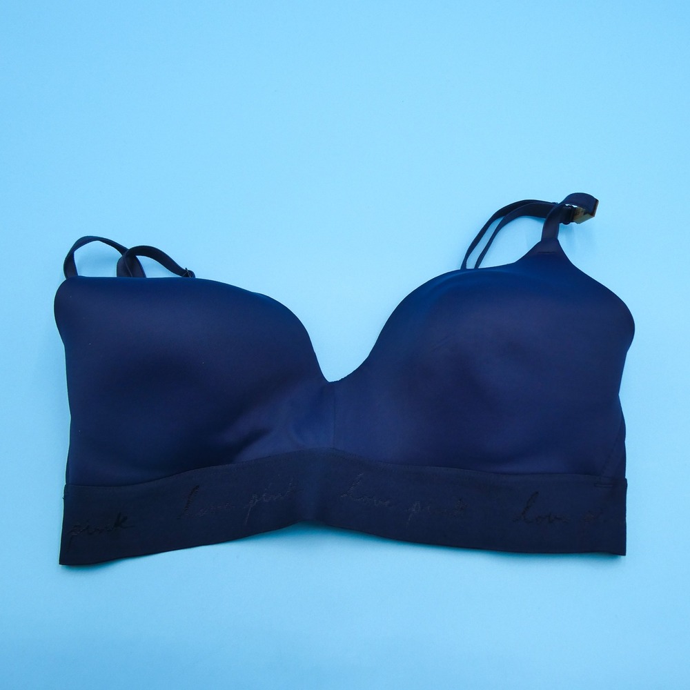 PINK Bra Womens 32D Wear Everywhere Wireless‎ Lightly Lined Navy Blue Polyester